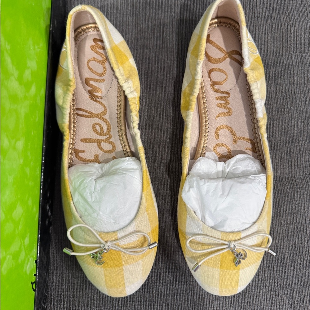 Sam Edelman Yellow Plaid Women's Flats, brand new in box, size 5